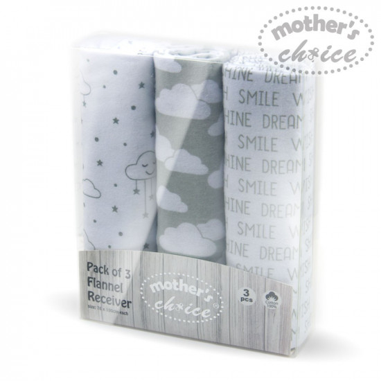 Mothers Choice 3 Pack Baby Flannel Receiver Clouds